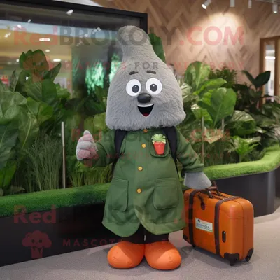 Productafbeelding van Green Carrot mascotte REDBROKOLY kostuum karakter gekleed met een parka en aktetassen