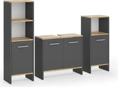 Produktbild von Badmöbel-Set Vicco Karli Anthrazit/Goldkraft Eiche 3-teilig, Model 55499