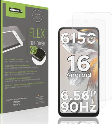 Produktbild von 2x Full Cover Schutzfolie matt für Doogee Note 56 Panzerfolie Anti-Shock