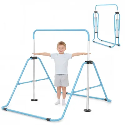 Zdjęcie produktu dla KOMFOTTEU Składana drążek gimnastyczny dla dzieci, drążek poziomy z regulowaną wysokością w 5 stopniach od 90 do 130 cm, obciążenie 70 kg, przenośny sprzęt treningowy do użytku wewnątrz i na zewnątrz