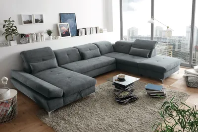 Produktbild von Funktionale Couch "Melfi" Sofa Schlafcouch Bettsofa Schlafsofa Sofabett Wohnlandschaft ausziehbar dunkel grau Ottomane links U-Form