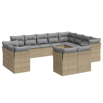 Produktbild von 12-tlg. Garten-Sofagarnitur mit Kissen Beige Poly Rattan