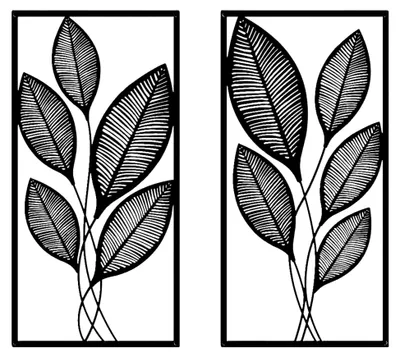 Produktbild von 2 Stück Metallblatt Wandkunst - Wanddeko 40x20cm in Schwarz