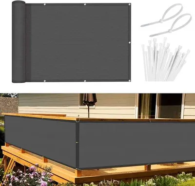 Image de Toit de balcon, 80 x 300 cm, protection contre le vent, protection contre les UV, PES, 170 g/m², anthracite, avec cordons de serrage et attaches pour câbles