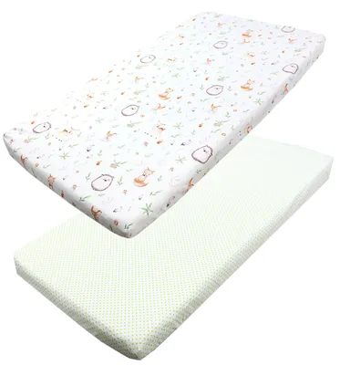 Produktbild von TupTam Baby Spannbettlaken Kinder Spannbetttuch für Babybett Kinderbett 2er Pack, Farbe: Lichtung / Tupfen Grün, Größe: 90 x 200 cm