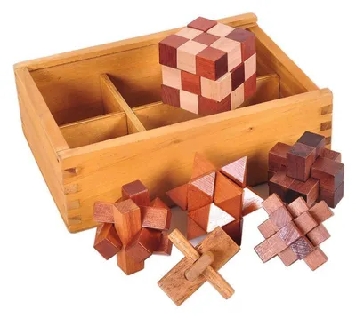 Image de Jeu de réflexion : ensemble de 6 cubes en bois, puzzle, casse-tête, dimensions : 6 x 4,5 cm
