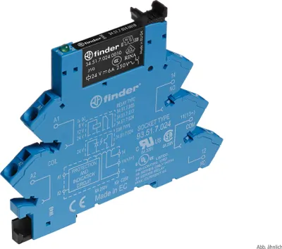 Produktbild von FINDER Koppelrelais mit Zugfederklemmen, 1 Wechsler 6 A, Spule 230-240 V AC, Reststromunterdrückung, 38.61.3.240.0060