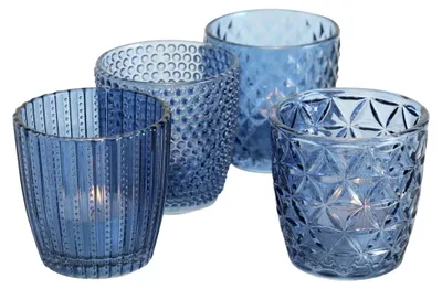 Produktbild von Windlicht aus lackiertem Glas blau, Höhe 8 cm, 4er Set