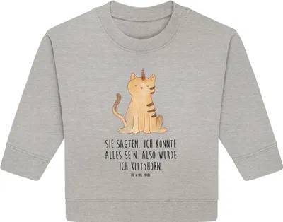 Produktbild von Mr. & Mrs. Panda Organic Baby Pullover Einhorn Katze 6. - 12. Monat - Heather Grey - Geschenk, Regenbogen, Mieze, Unicorn, Bullover, Glitzer