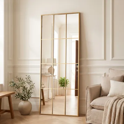 Produktbild von Koonmi Fensterscheibe Ganzkörperspiegel 60 x 165 cm Gold, Metallrahmenmit Ständer, zum Anlehnen oder Aufhängen, Metallrahmen, Wohnzimmer und Flur