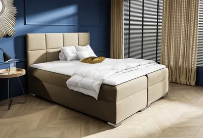 Obrázek produktu pro Čalouněná postel AUGUSTINA - 180x200, béžová + topper
