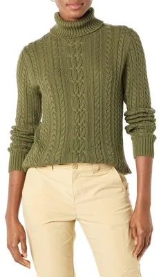 Productafbeelding van A. Essentials: Lichte damestrui met turtleneck en kabelpatroon (verkrijgbaar in diverse kleuren)