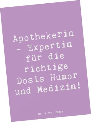 Produktbild von Mr. & Mrs. Panda Ansichtskarte Spruch Apothekerin Humor Expertin - Lavendeltraum - Geschenk, personalisierte Geschenke, Alltag, Grußkarte, Ansichtskarten, Medikamente