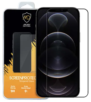 Productafbeelding van MobyDefend Screenprotector - Geschikt voor Apple iPhone 12 Pro Max - Screensaver Met Zwarte Randen - Gehard Glas