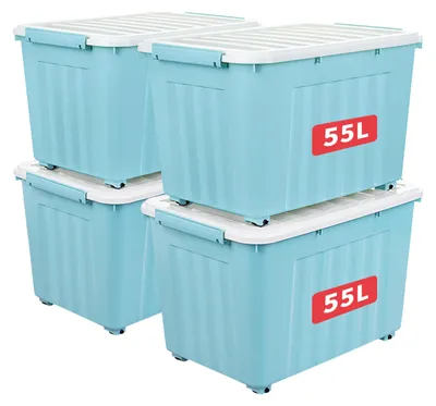 Produktbild von Cetomo 55L*4 Aufbewahrungsboxen, Rillen-verstärkte Kunststoffboxen mit Rollen &