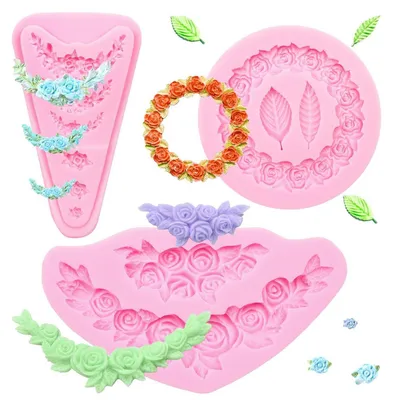 Produktbild von Silikonform Blumenkranz Rosenkranz-Design 3-teiliges Set Rosa