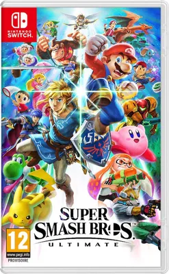 The image is the cover art for the video game Super Smash Bros. Ultimate for the Nintendo Switch.
