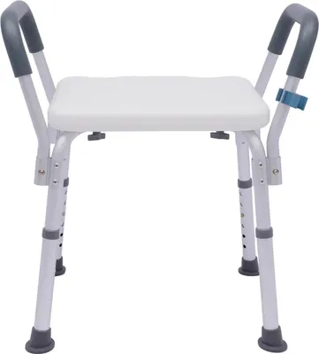 Produktbild von Duschhocker für Senioren - Höhenverstellbar 37–49 cm - Abnehmbare Armlehnen - Metallgestell - Belastbar bis 150 kg - Weiß