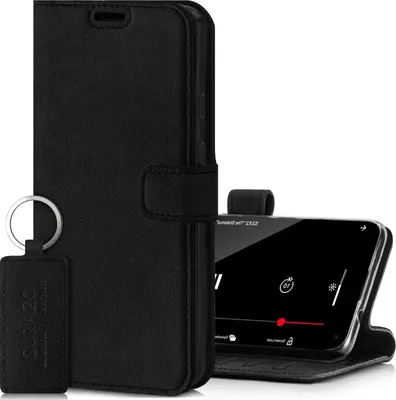 Produktbild von SURAZO Handyhülle für Apple iPhone 12 Pro Max Premium Echt leder Hülle mit [Standfunktion, Kartenfach, RFID] (Schwarz)