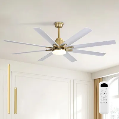 Produktbild von Sofucor Deckenventilator mit Licht und Fernbedienung, Gold-Weiß, 132 cm, 8 ABS-Flügel, Gold-Weiß