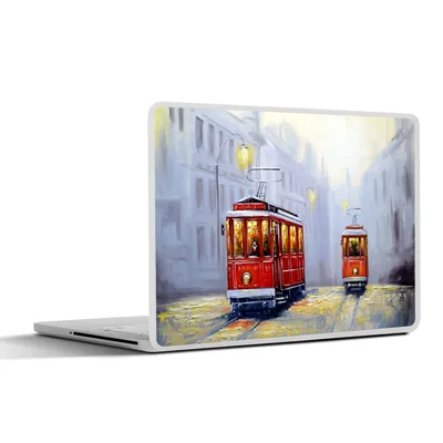 Produktbild von MuchoWow® Laptop Aufkleber Sticker Cover Gemälde - Straßenbahn - Stadt - Öl 36.5x27.5 cm - Laptop-Sticker