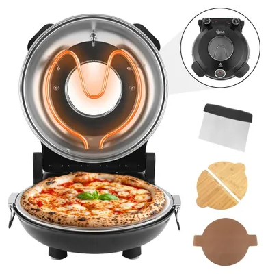 Produktbild von Elektrischer Pizzaofen - Pizzamaschine - 420 °C - 1200 W - Doppeltemperatur - Pizzastein - 30,5 cm - Schwarz