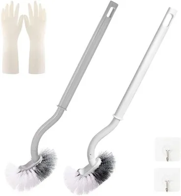 Image de Brosses pour cuvette de WC - tige longue en acier - gris/blanc - plastique