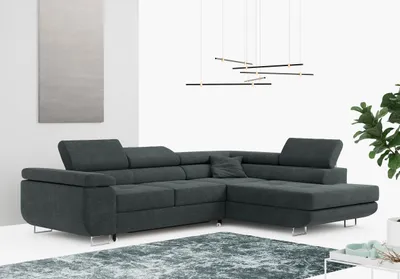Produktbild von Ecksofa L-Form Couch mit Schlaffunktion und Verstellbare Kopfstützen - GUSTAW - Dunkelgrau - Rechts