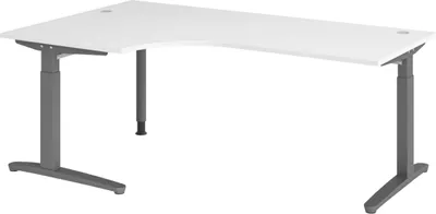 Produktbild von bümö Schreibtisch Serie-XB - Nachbildung: Weiß, Gestell: Graphit, Größe: Eckschreibtisch 200 x 120 cm