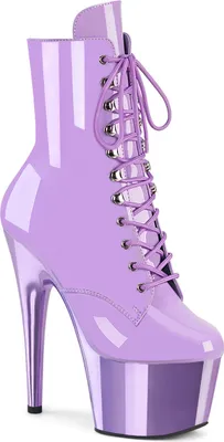 Produktbild von ADORE-1020 Pleaser Damen High-Heels Plateau Schnürstiefeletten lavendel Lack Chrom