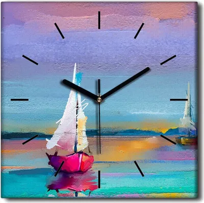 Produktbild von Coloray Uhr auf Leinwand 30x30 cm Wand Uhr Dekoration Wohnzimmer Segeltuch schwarze Hände -Schiffe Strandboot.