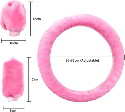 Produktbild von Lenkradbezug 35-39 cm, 3-teiliges Set, Plüsch, rosa, rutschfest, für Auto