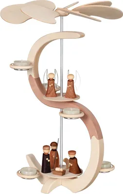 Produktbild von Seiffener Volkskunst Teelicht-Pyramide: Christi Geburt & Engel, 2-stöckig, 46 cm