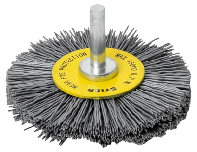 Produktbild von STIER Rundbürste Scheibenbürste, 75 mm, für Bohrmaschine Geradschleifer, 6 mm Schaft, Drahtstärke 0,6 mm, gewellt, Siliziumkarbid