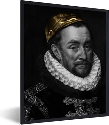 Produktbild von MuchoWow® Gerahmtes Poster Wilhelm von Oranien - Adriaen Thomasz - Schwarz - Weiß 30x40 cm - Poster mit Schwarzem Bilderrahmen Wandposter Rahmen Foto Bilder - Wanddeko - Kunstdrucke