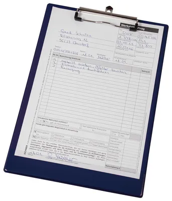 Produktbild von Klemmbrett als Schreibunterlage, DIN A4, mit Hakenöse und Einstecktasche, Blau, Verpackungseinheit: 1 P/5