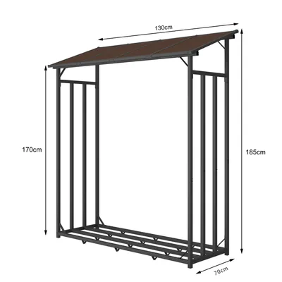 Obrázek produktu pro Kovový regál na palivové dřevo antracit 130 x 70 x 185 cm se stříškou