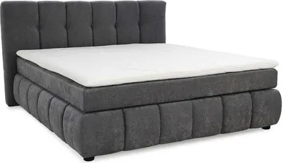 Produktbild von Boxspringbett - 180 x 200 cm - Dunkelgrau - Webstoff - mit Topper