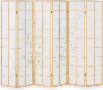 Image de Paravent Séparateur de Pièce 6 Parties Shoji Cloison en Bois Motif Bambou Naturelle Ècran de Confidentialité