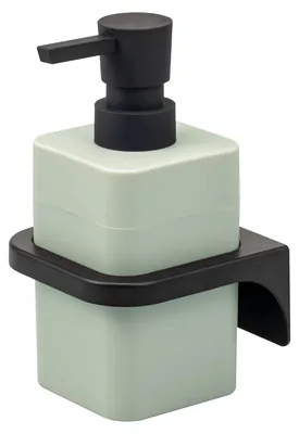 Immagine prodotto di Distributore di sapone bremermann SAVONA con rivestimento soft-touch, completo di supporto a parete, dispenser angolare per sapone liquido in plastica color salvia