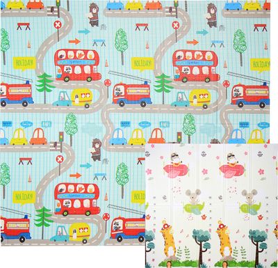 CCLIFE Krabbelmatte Spielmatte Baby Schadstofffrei Faltbar Spielunterlage Wasserdicht, Color:Straße&Auto & Tiere