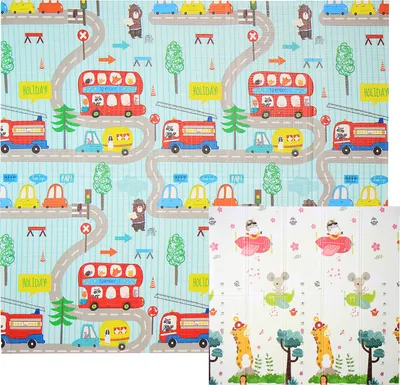 Produktbild von CCLIFE Krabbelmatte Spielmatte Baby Schadstofffrei Faltbar Spielunterlage Wasserdicht, Color:Straße&Auto & Tiere