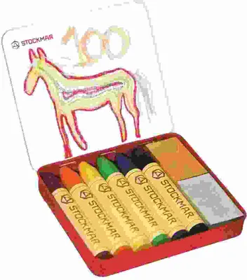 Immagine prodotto di Rainbow Edition 6, 6x matite e 2x blocchi da colorare a cera, in astuccio di latta,, Stockmar
