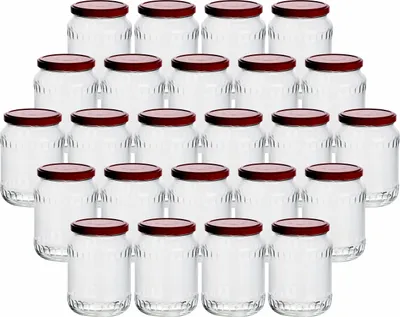 Produktbild von gouveo 24er Set Einmachgläser 720 ml Facette mit Schraub-Deckel rot - Große Vorratsgläser mit Drehverschluss TO82 - Leere Marmeladengläser, Einkochgläser, Einweckgläser, Aufbewahrungsgläser