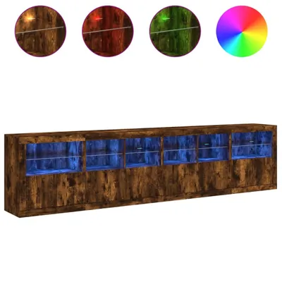Image de Buffet avec lumières LED chêne fumé 283x37x67 cm