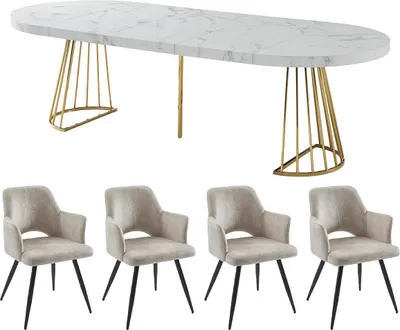 Produktbild von Tischset FIRELA + 4 Stühle KADIJA - Weißer Marmoreffekt und Beige