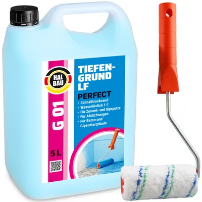Produktbild von Tiefengrund 5L Perfect LF Voranstrich Wand Boden Primer G01 +Farbroller 10cm