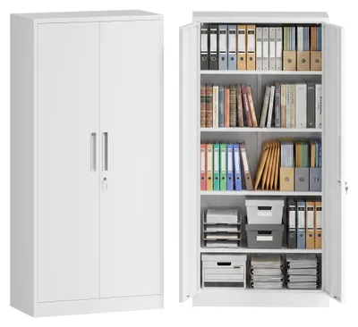 Productafbeelding van Wiltec archiefkast van staal, 78 x 39 x 170 cm, wit, afsluitbare metalen kast met 4 legplanken, kantoorkast met een draagvermogen van 50 kg per plank