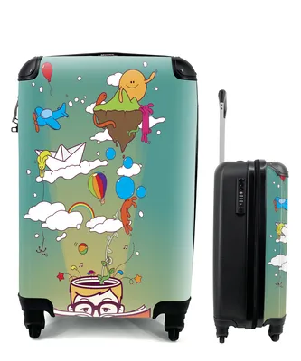 Produktbild von MuchoWow® Koffer Handgepäck Trolley Rollkoffer Kleine Reisekoffer mit 4 Rollen - Illustration von Monsterträumen - Cabin Size < 55x40x23 cm & 55x40x20 cm - Fotokoffer - Kabinenkoffer - Boardgepäck - Reise-Box - Reisekoffer - Reisegepäck - Koffer mit Bild - Trolley für Kinder