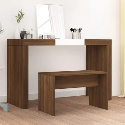Produktbild von Schminkhocker in Eichenoptik, Sitzhocker für den Schminktisch, 70x35x45 cm aus Holzwerkstoff, Frisierhocker für Schlafzimmer und Flur